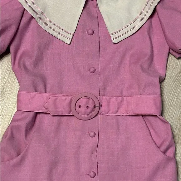 Vintage Sabino Baby Collar Pink Dress with Puffed Sleeves - Picture 4 of 8